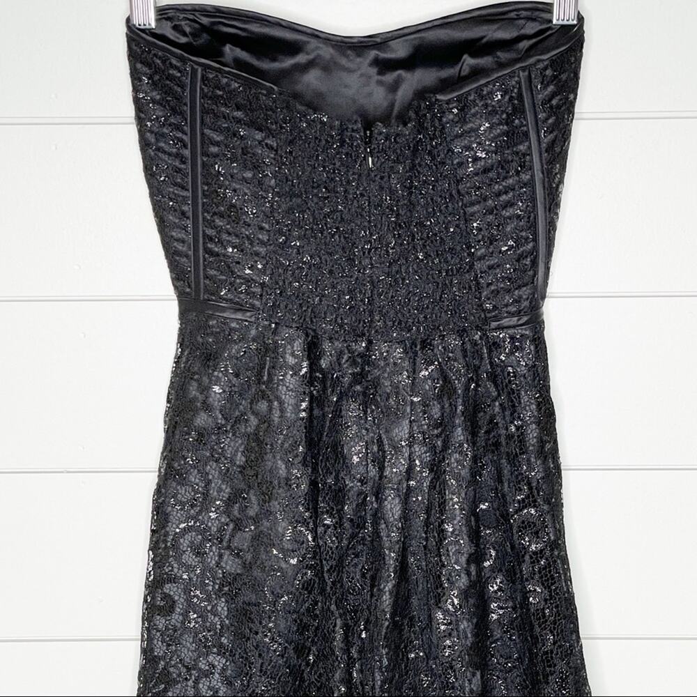 Parker Eva Metallic Lace Fit & Flare Strapless Cocktail Dress Black Size XS - Picture 8 of 11